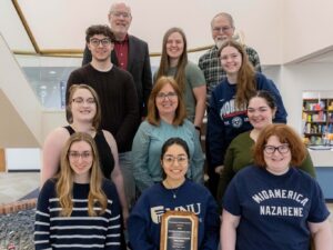 Front row left to right: Cambry Fox, Daniela Julca, Abbey Prichard. Second: Anna Houk, Glenda Seifert-staff, Makenna Andrews. Third row: Samuel Powell, Claire Debok, Deborah Iverson. Back row: Mark Hayse-director, Lon Dagley-asst. director.
Not pictured: Madeline Angel, Addison Lucchi.